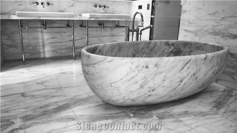 Bathtub Sculpted in Statuary Marble Block