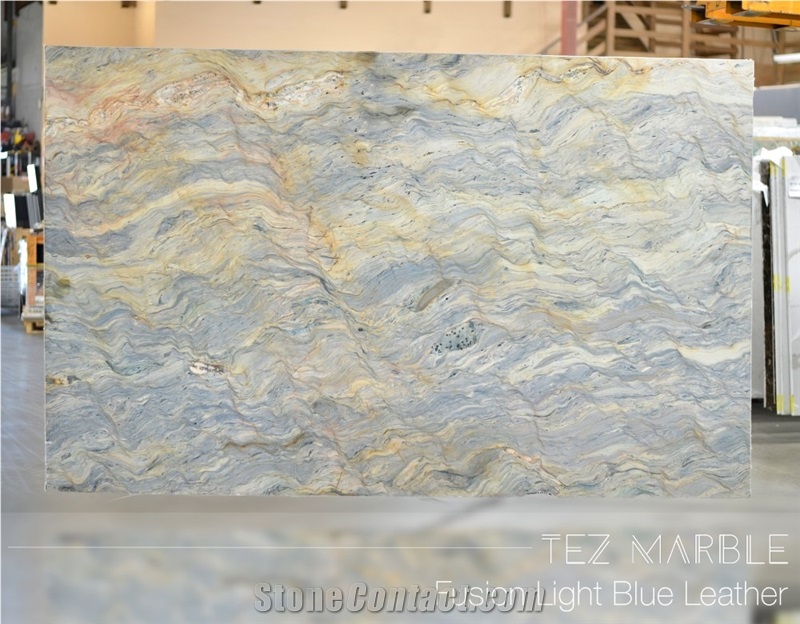 Fusion Light Blue Quartzite Leathered Finish Slabs