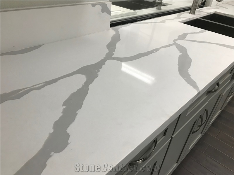 Calacata White Quartz Stone Kitchen Countertop