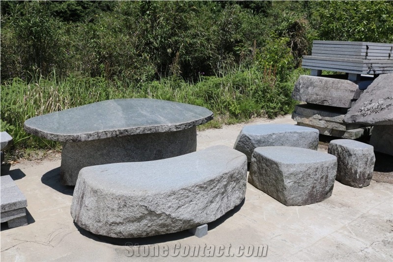 Tenzan Stone Garden Table Set From, Stone Garden Table And Stools