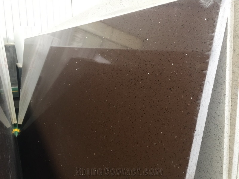Engineered Stone Brown Starlight Quartz Artificial Slabs and Tiles, Floring