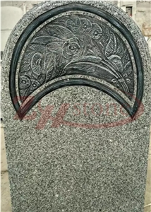 Padang Cristal Grey Granite Tombstone Arch Design Carved Black Flower