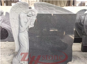 Platinum Black Granite Carving Standing Girl Headstone Tombstone