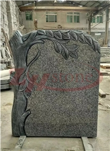 Polished Barry White Granite Single Arch Tombstone Tree Design