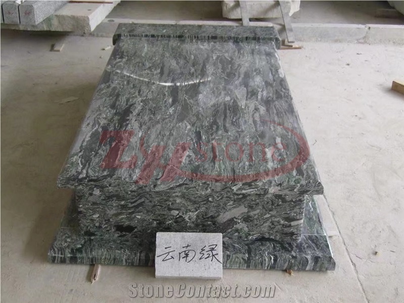 Polished Sea Wave Green Granite Western Style Tombstone