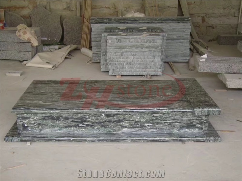 Polished Sea Wave Green Granite Western Style Tombstone
