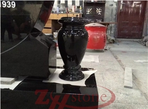 Polished Shanxi Black Granite Vase Memorial Accessories Monument