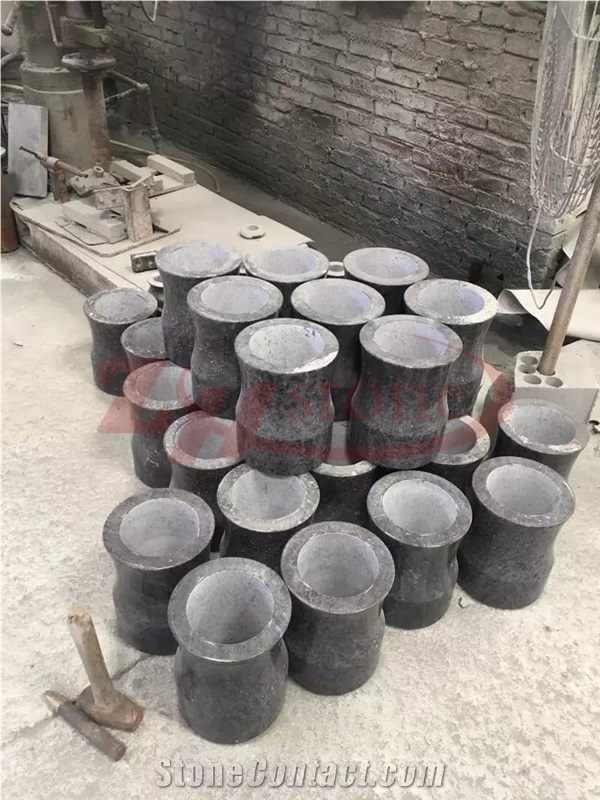 Polished Shanxi Black Granite Vase Memorial Accessories Monument
