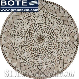 Beige Pebble Mosaic Medallion Floor Decorative Round Medallions