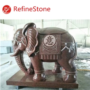 Decoration Garden Red Granite Elephant Statue