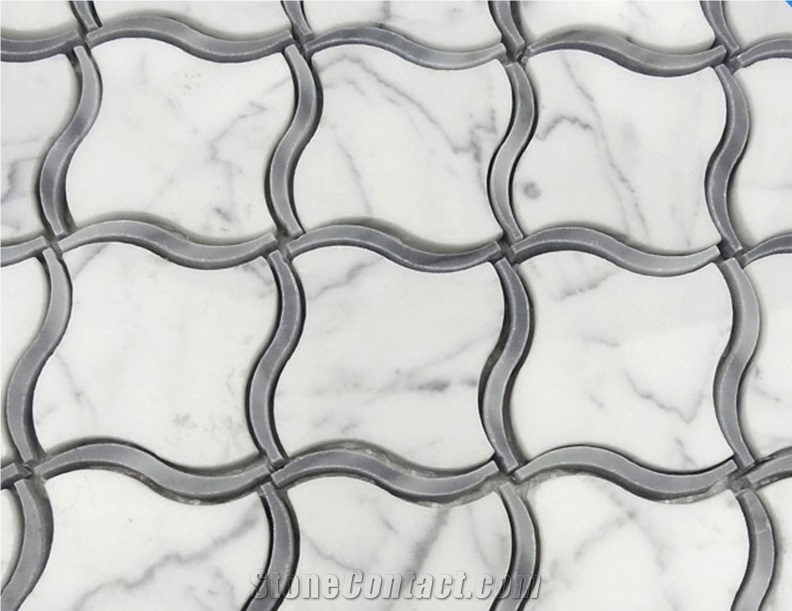 Carrara White and Frey Marble Mosaics Tiles,Waterjet Hot Sale Style