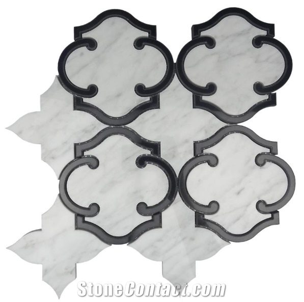 Carrara White Marble and Black Mosaic,Classicial Type on Sale,Waterjet