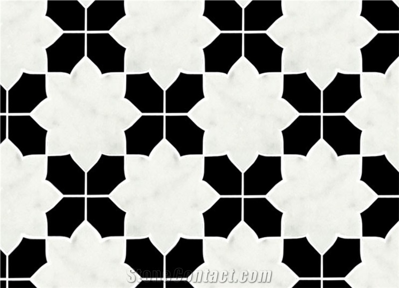 New Design Water Jet Marble Mosaic Tiles,White and Black Marble Flower