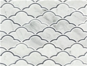 Popular White and Grey Marble Mosaic Tile on Mesh,Leiyan Stone