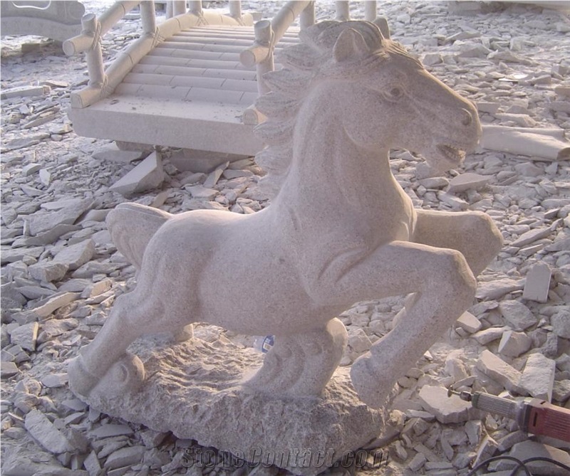 China White Granite Outdoor Handcarved Horse Sculpture