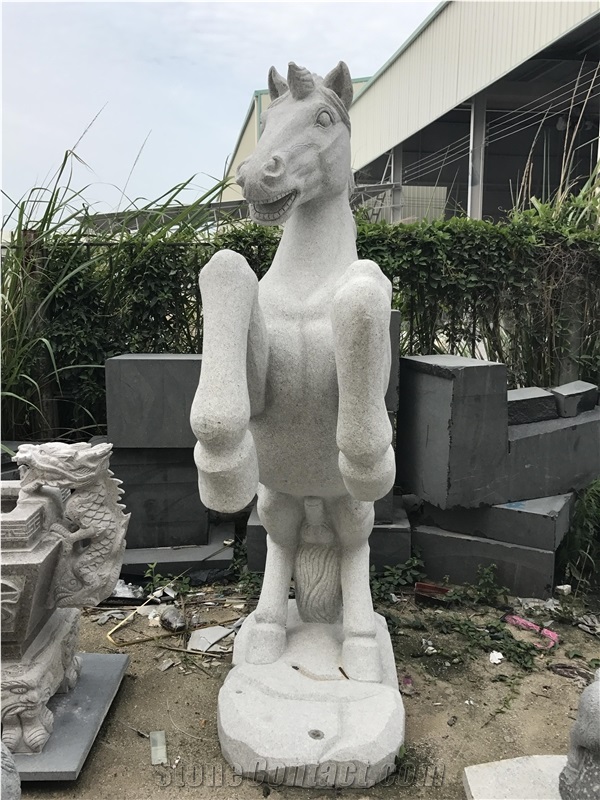 China White Granite Outdoor Handcarved Horse Sculpture