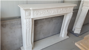 China White Marble Fireplace Mantel Handcarved Flower Fireplace