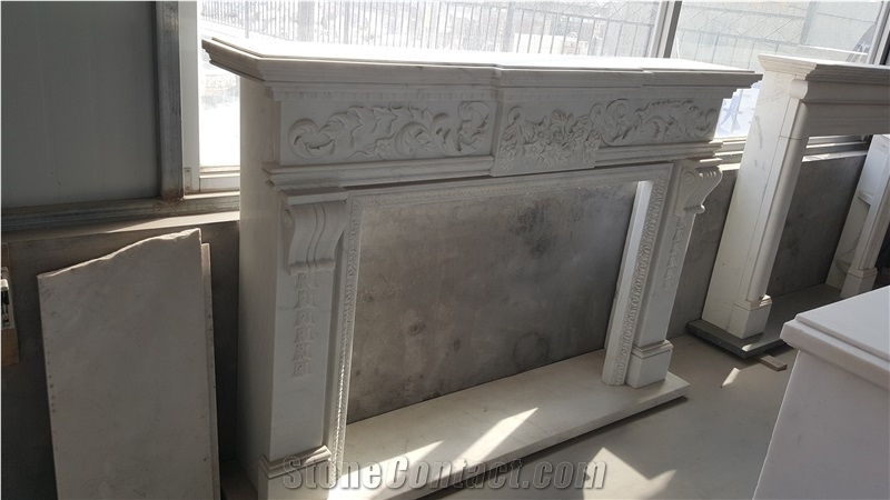 China White Marble Fireplace Mantel Handcarved Flower Fireplace