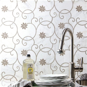 Custom Design Marble Waterjet Mosaic Tile for Bathroom Wall