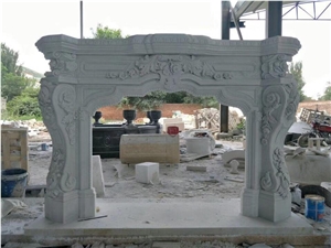 Custom Sculptured Marble Fireplace White Jade Marble Fireplace Mantel