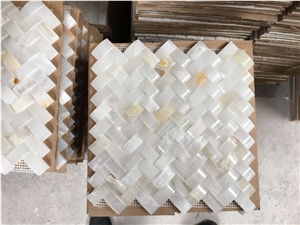 Kitchen Stone Mosaic White Onyx Herringbone Mosaic Tile