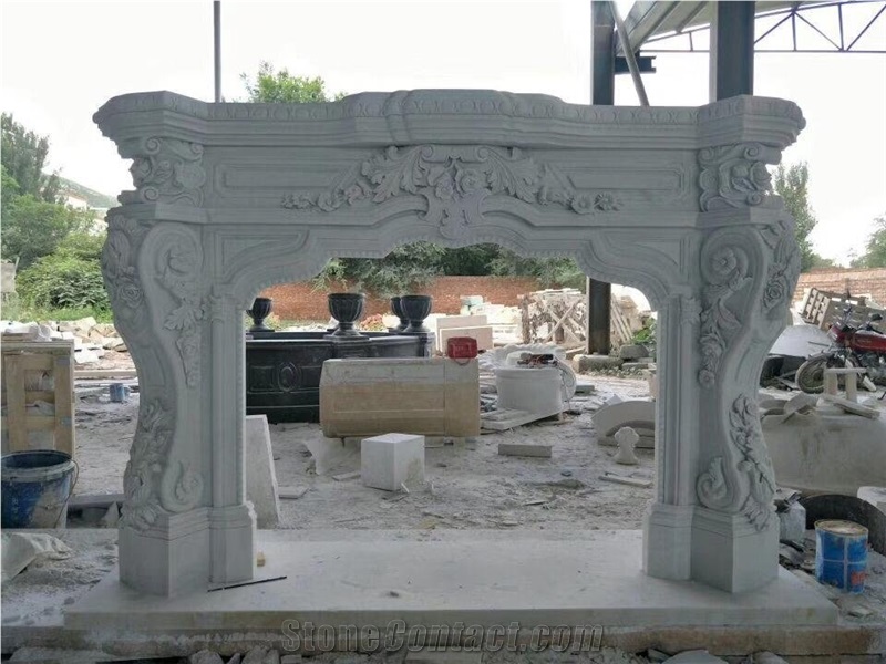 Sculptured Marble Stone Fireplace Modern Style White Marble Fireplace