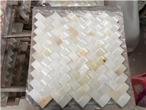 Stone Mosaic Tile Back Splash White Onyx Herringbone Wall Mosaic Tile