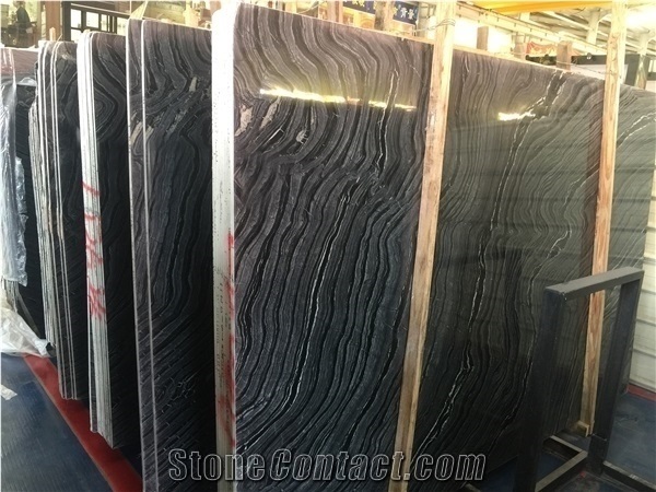 China Black Forest Ancient Wood Silver Wave Vein Marble Slab Floor Use