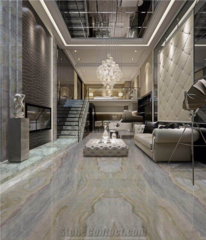 China Blue Sea Marble Ice Green Jade Polished Slabs Tiles Hotel Lobby