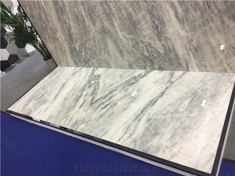 China White Grey Spring Land Marble Floor Wall Tiles Book Match Hotel