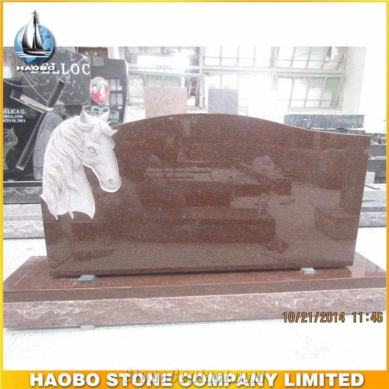 Factory Wholesale Red Granite Monument and Horse Sculpture Gravestone