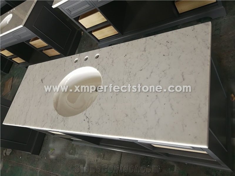 Bianco Carrara White Marble Polished Bathroom Vanity Top
