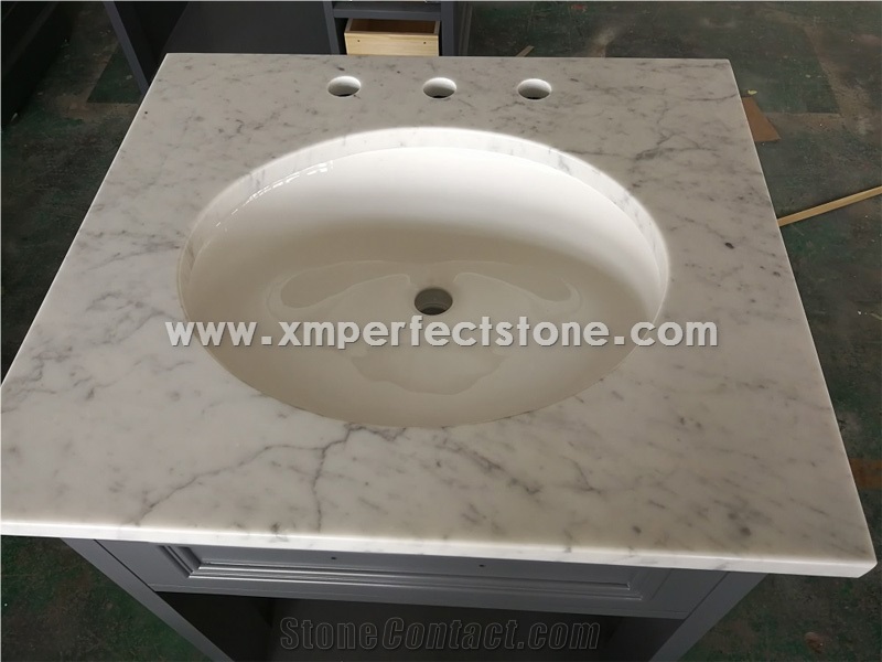 Carrara White Marble Vanity Tops with Cabinet/White Bathroom Vanity