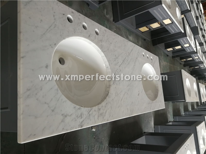 Marble Bianco Carrara Bath Vanity Countertop Cabinet