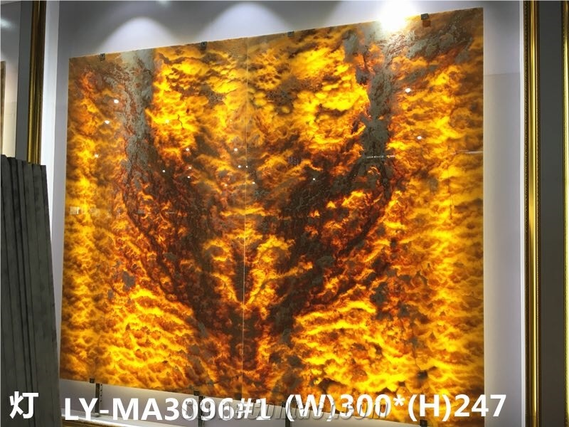 Backlit Orange Onyx Agate Tile,Natural Gemstone Slab for Feature Wall