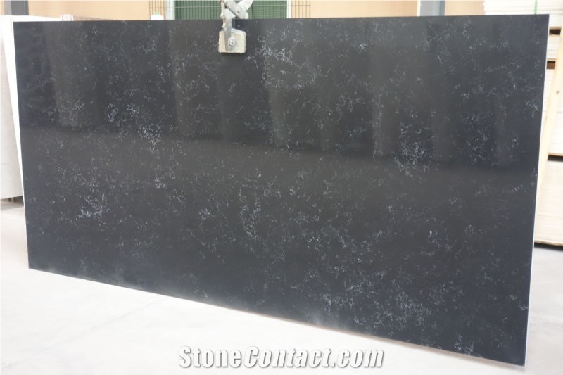 White Vein Black Quartz V2881-Slabs Quartz Tiles&Slabs Flooring