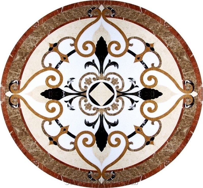 Crema Marfil Beige Marble Waterjet Pattern Modern Style Medallion