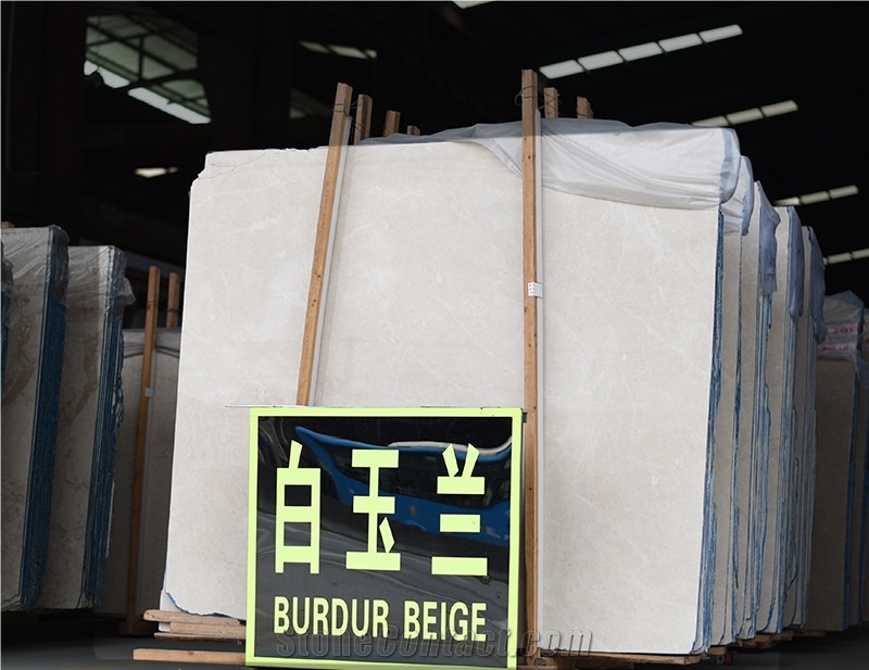 Factory 3mm Thick Polished Beige Burdur White Marble Slabs Hotel Floor