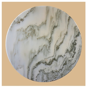 Mountain Bookmatch Landscape Painting White Marble Tabletops