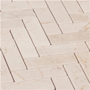 Crema Marfil Marble Mosaic Tile Herringbone for Wall and Floor Decor