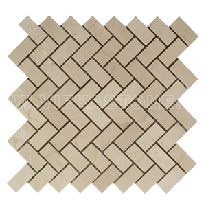 Crema Marfil Marble Mosaic Tile Herringbone for Wall and Floor Decor