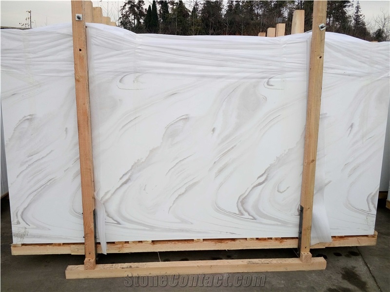 Nano Crystallized Stone, Light Brown Veins Artificial Marble Big Slabs