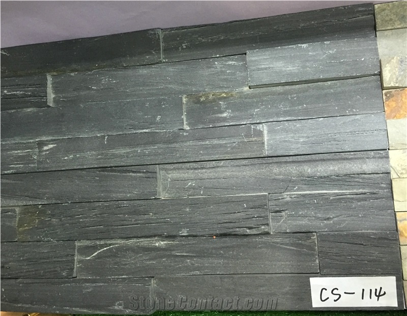 Wooden Vien Black Slate Cultured Stone Panels, No.Cs-114