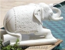 Natural White Marble Hand Carved Elephant Life Size