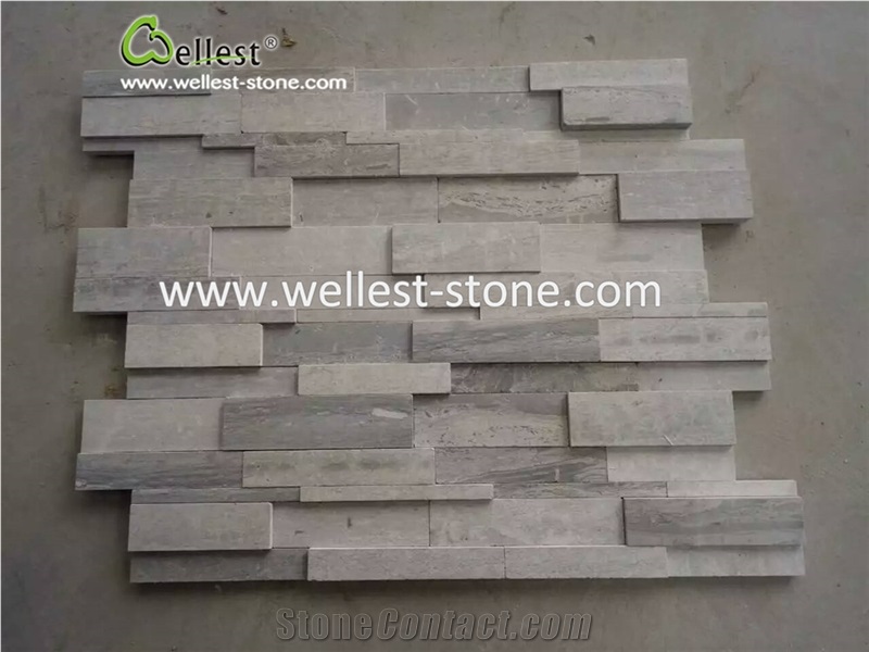 Blue Wood Marble Stacked Stone Veneer Feature Wall Spilt Face