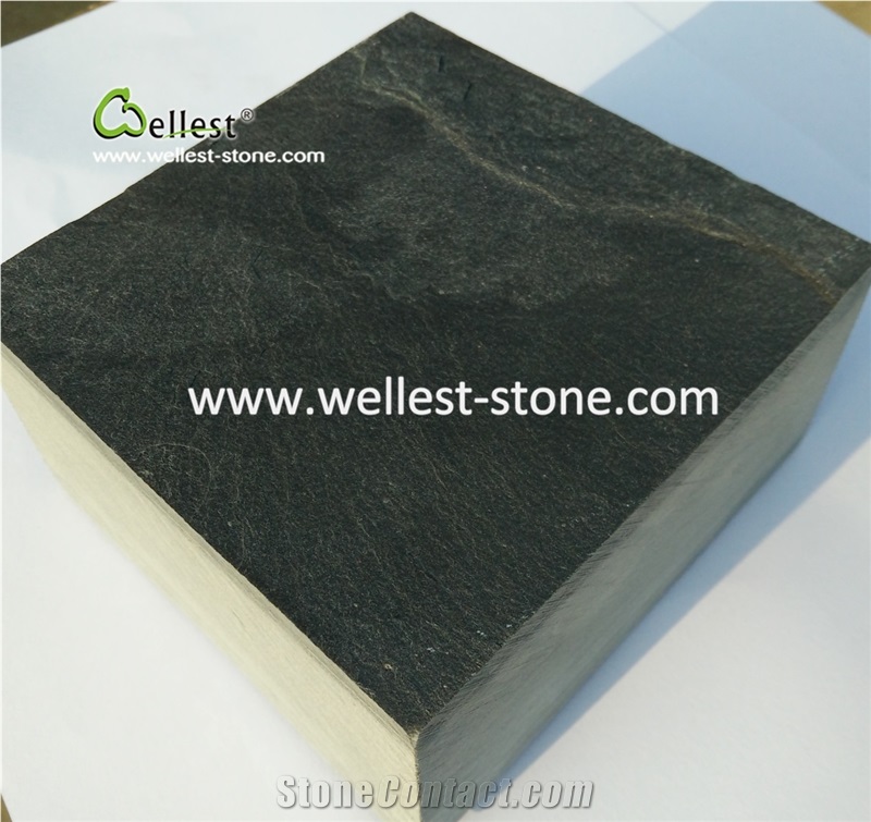 China Black Slate Paving Tile Cube Stone /Cobble Stone Walkway Paving