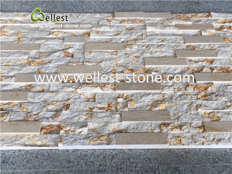Yellow Marble Stacked Stone Veneer Ledge Stone for Exterior Wall