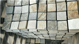 Grey Quartzite Pavers Driveway 3cm Cube Paving Stone Mesh Cobblestone
