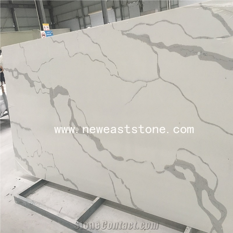 Engineered Stone Marble Look Calacatta White Quartz Stone Slabs