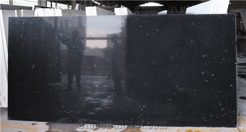 Sparkle Black Silica Quartz Stone,Engineered Countertops Slabs